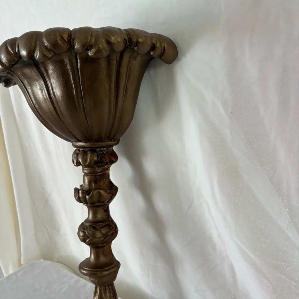 Vintage plaster bronze gold baroque wall hanging sconce vase home decor - Picture 5 of 5